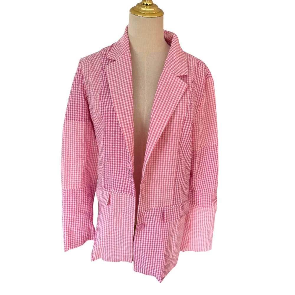 Princess Polly Pink Gingham Seersucker Patchwork Blazer Jacket Womens US 4
